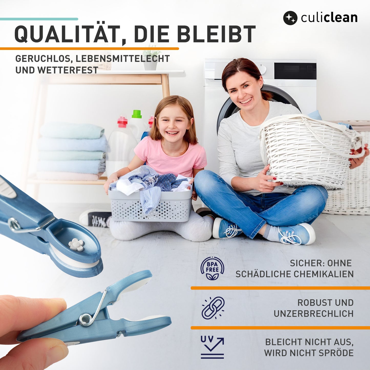 Wäscheklammer Blume (20 Stück, blau-weiß/weiß-blau)