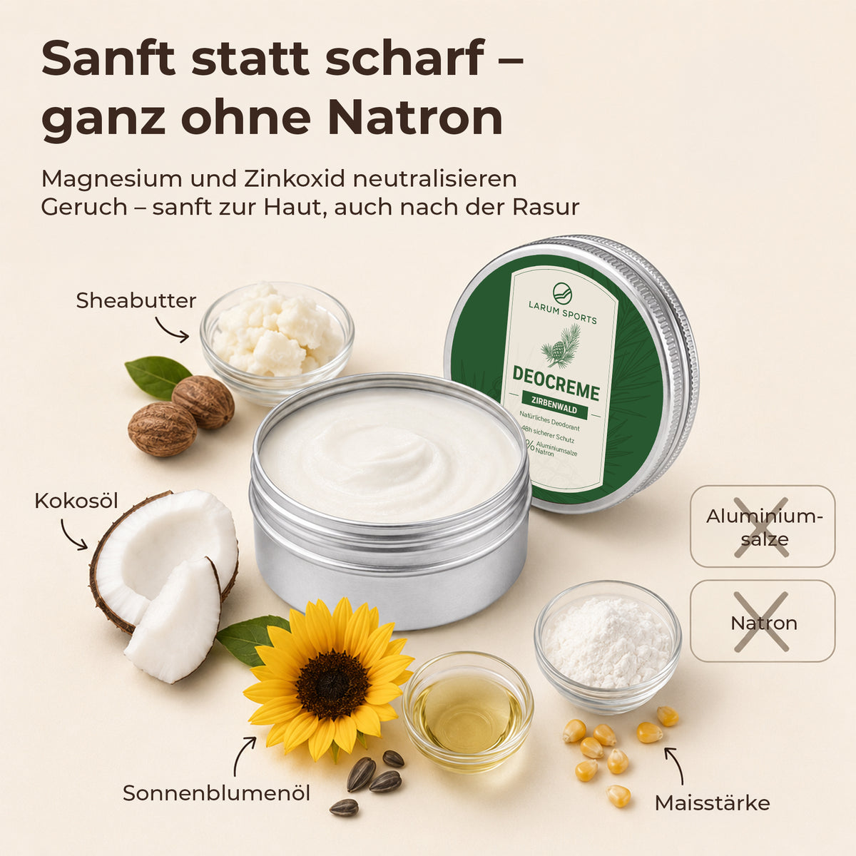 larum sports Deo Creme 48h Zirbe