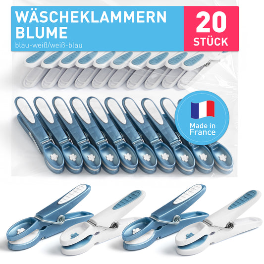 Wäscheklammer Blume (20 Stück, blau-weiß/weiß-blau)